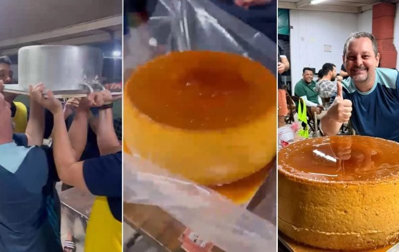 Amigos fazem pudim de quase 24 kg após partida de futebol em Vila Velha; veja VÍDEO