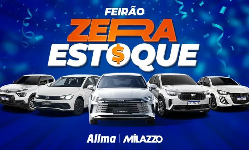 Feirão Zera Estoque Allma Milazzo: taxa zero, IPVA 2027 grátis e ofertas até sábado