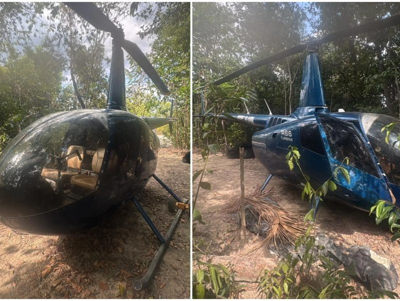 Helicóptero suspeito de transportar drogas da Venezuela para Brasil é encontrado escondido em Roraima