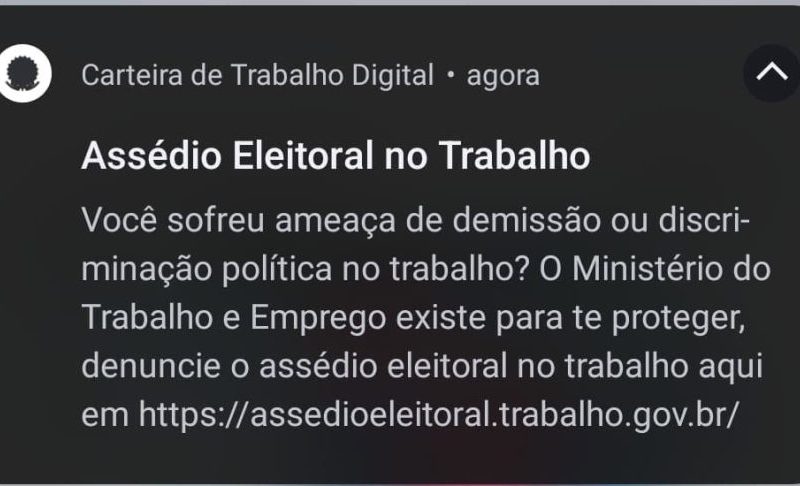 Ministério do Trabalho envia alerta contra assédio eleitoral