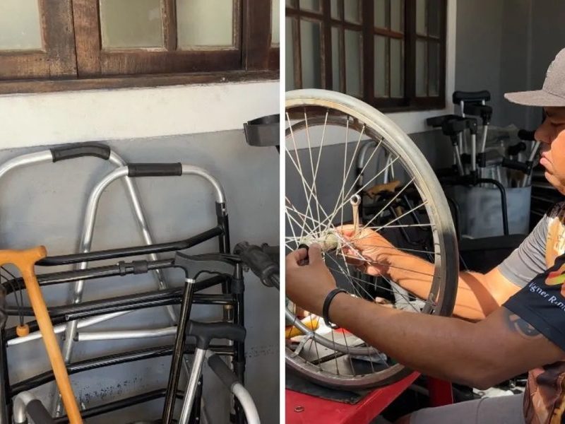 Oficina solidária reforma cadeiras de rodas em Caraguatatuba