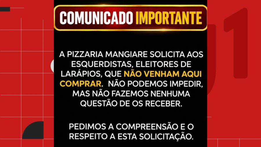 MP abre procedimento para investigar pizzaria que pediu para clientes de esquerda não frequentarem local, em João Pessoa
