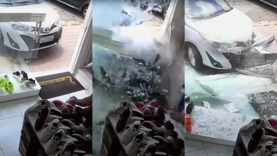 Carro invade loja de calçados após destruir vitrine no RN