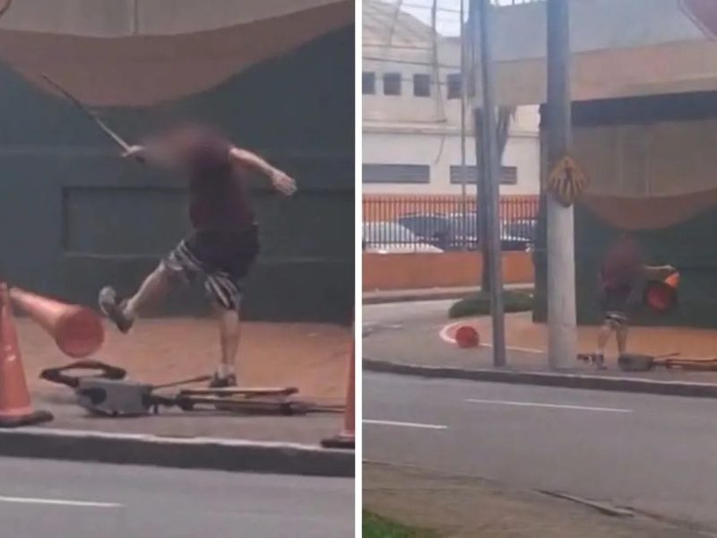 Vídeo: homem é investigado por derrubar e danificar radar móvel durante fiscalização de trânsito em São José dos Campos