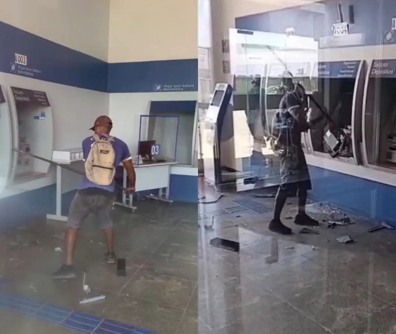 Homem é preso após destruir caixa eletrônico com barra de ferro em RO
