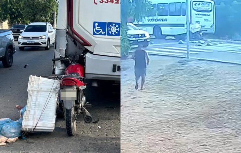 Vídeo: motociclista que transportava frangos bate em traseira de ônibus na Grande Fortaleza